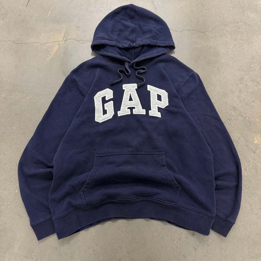 GAP Navy Blue Big Logo Hoodie Pullover Streetwear Essential